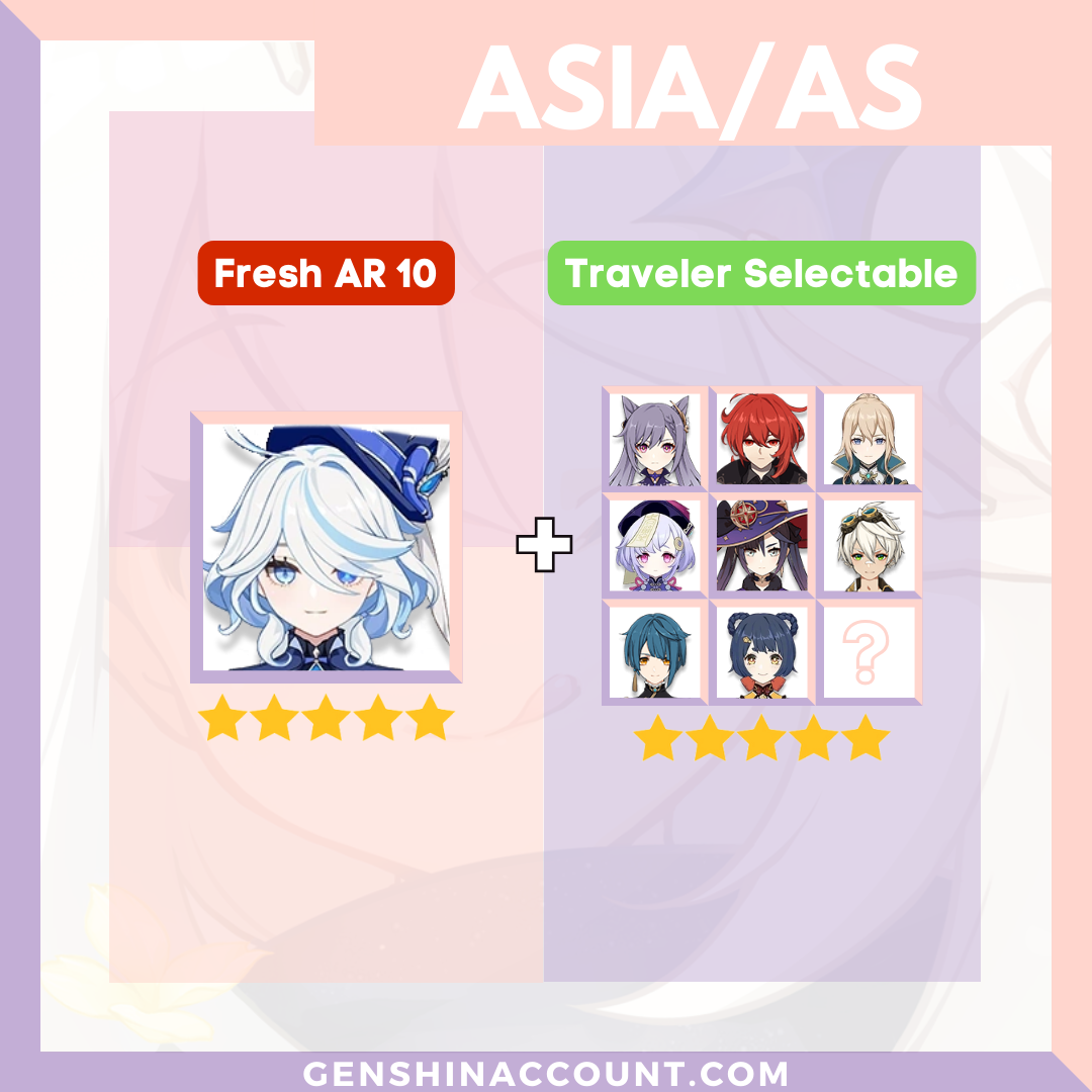 Genshin Impact Starter Account - Furina With Meta 4-Star Standard 5-Star Characters ( Asia )