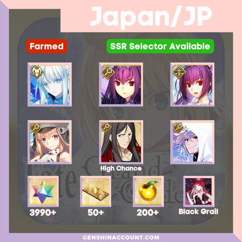 FGO Fate/Grand Order Skadi (Ruler) Morgan Castoria Waver Merlin Farmed Starter Account 3990+ Quartz Japan