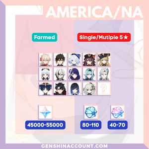 America Server Genshin Impact Primogems Reroll Characters Farmed Starter Account