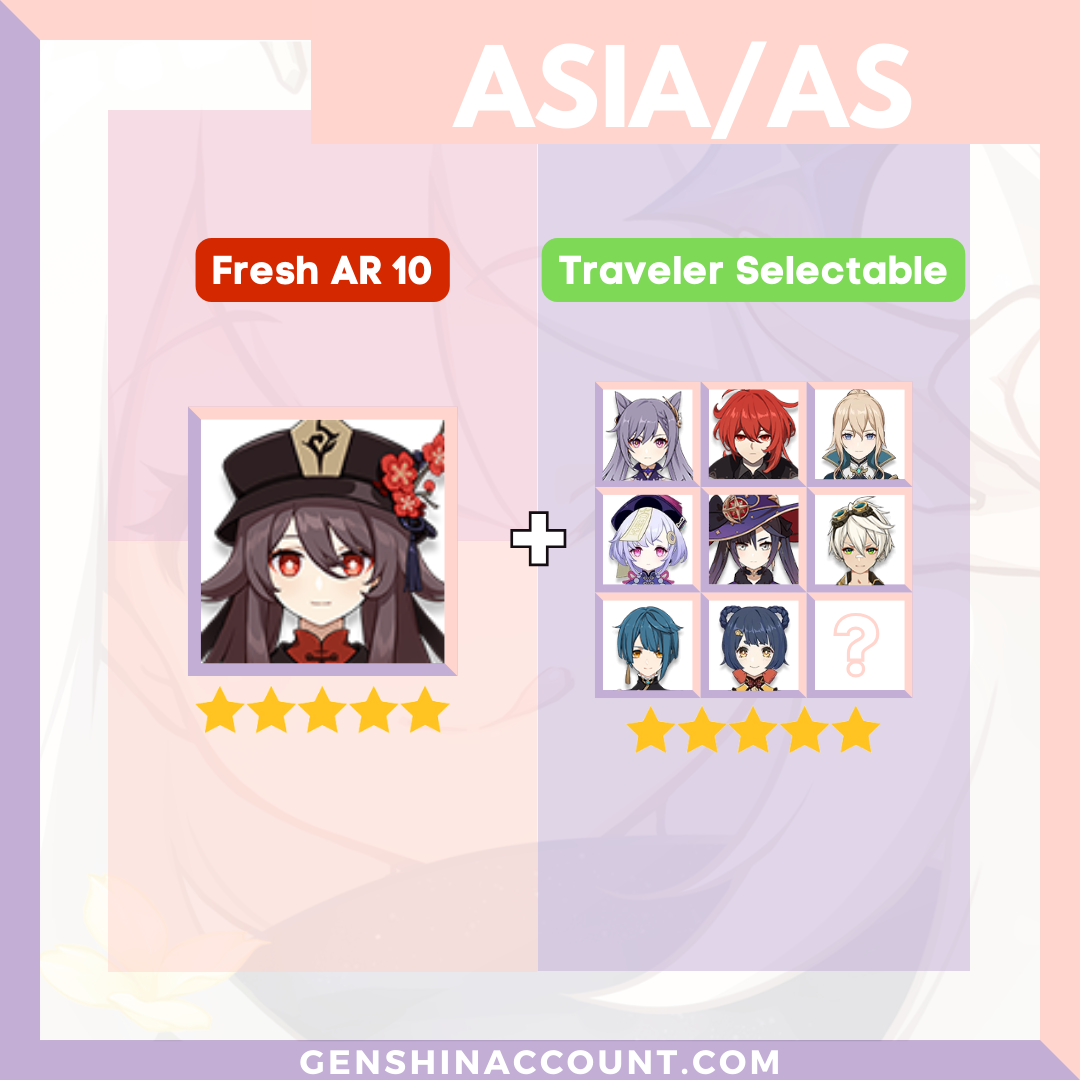 Genshin Impact Starter Account - Hu Tao With Meta 4-Star Standard 5-Star Characters ( Asia )