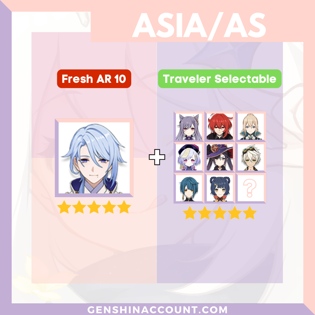 Genshin Impact Starter Account - Kamisato Ayato With Meta 4-Star Standard 5-Star Characters ( Asia )