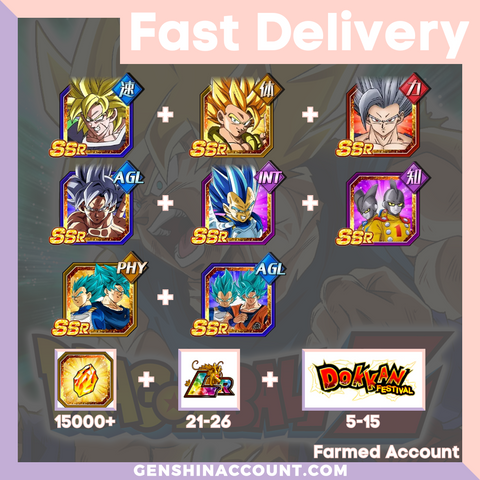 DRAGON BALL Z DOKKAN BATTLE - Farmed Starter Account ( Japan | iOS ) - 9th 6th Anniversary Campaign + Beast Gohan + Gamma 1 & Gamma 2 + SS Goku + SS Goku Vegeta
