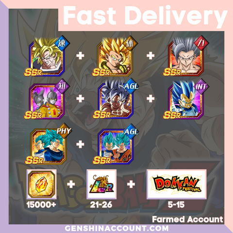DRAGON BALL Z DOKKAN BATTLE - Farmed Starter Account ( Japan | Android ) - 9th Anniversary Campaign + Beast Gohan + Gamma 1 & Gamma 2 + Goku + Vegeta + SS Goku Vegeta + SS Goku