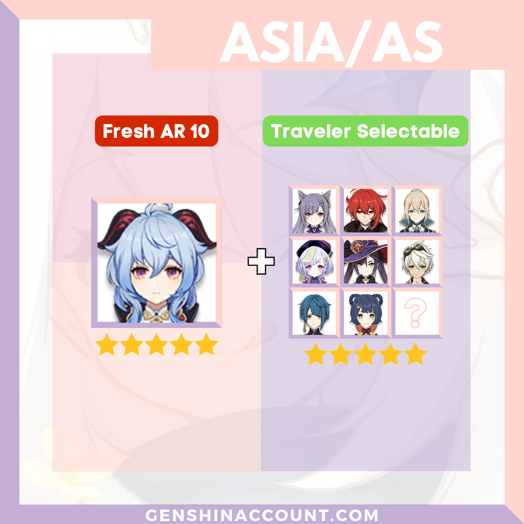 Genshin Impact Starter Account - Ganyu With Meta 4-Star Standard 5-Star Characters ( Asia )