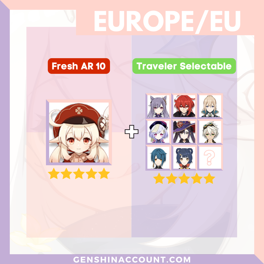 Genshin Impact Starter Account - Klee With Meta 4-Star Standard 5-Star Characters ( Europe )