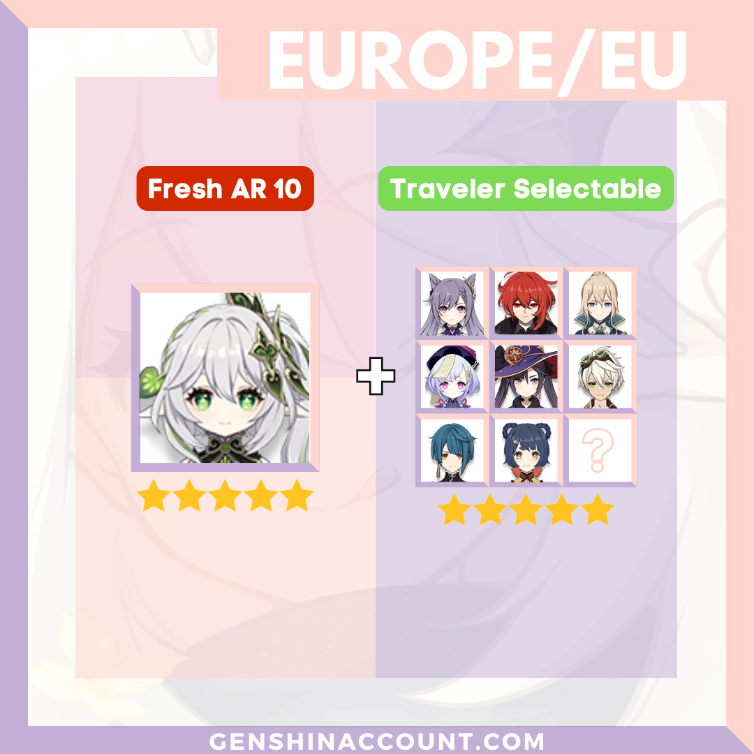 Genshin Impact Starter Account - Nahida With Meta 4-Star Standard 5-Star Characters ( Europe )