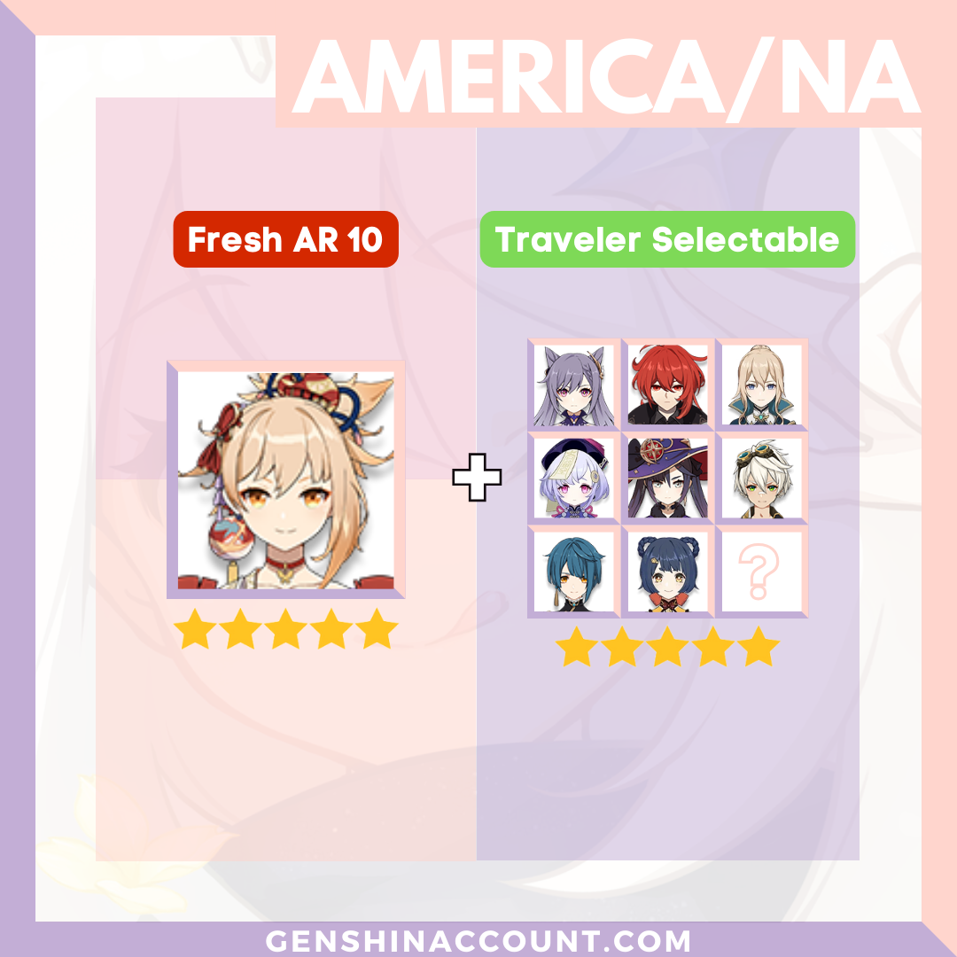 Genshin Impact Starter Account - Yoimiya With Meta 4-Star Standard 5-Star Characters ( America )