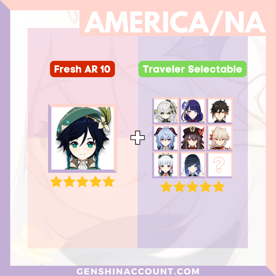 Genshin Impact Starter Account - Venti With Banner 5-Star Characters ( America )