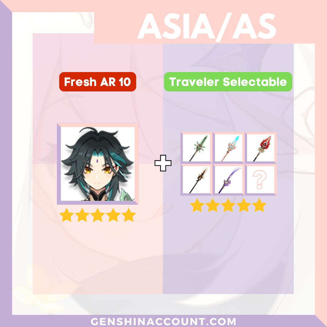 Genshin Impact Starter Account - Xiao With 5-Stars Polearm Primordial Jade Winged-Spear ( Asia )
